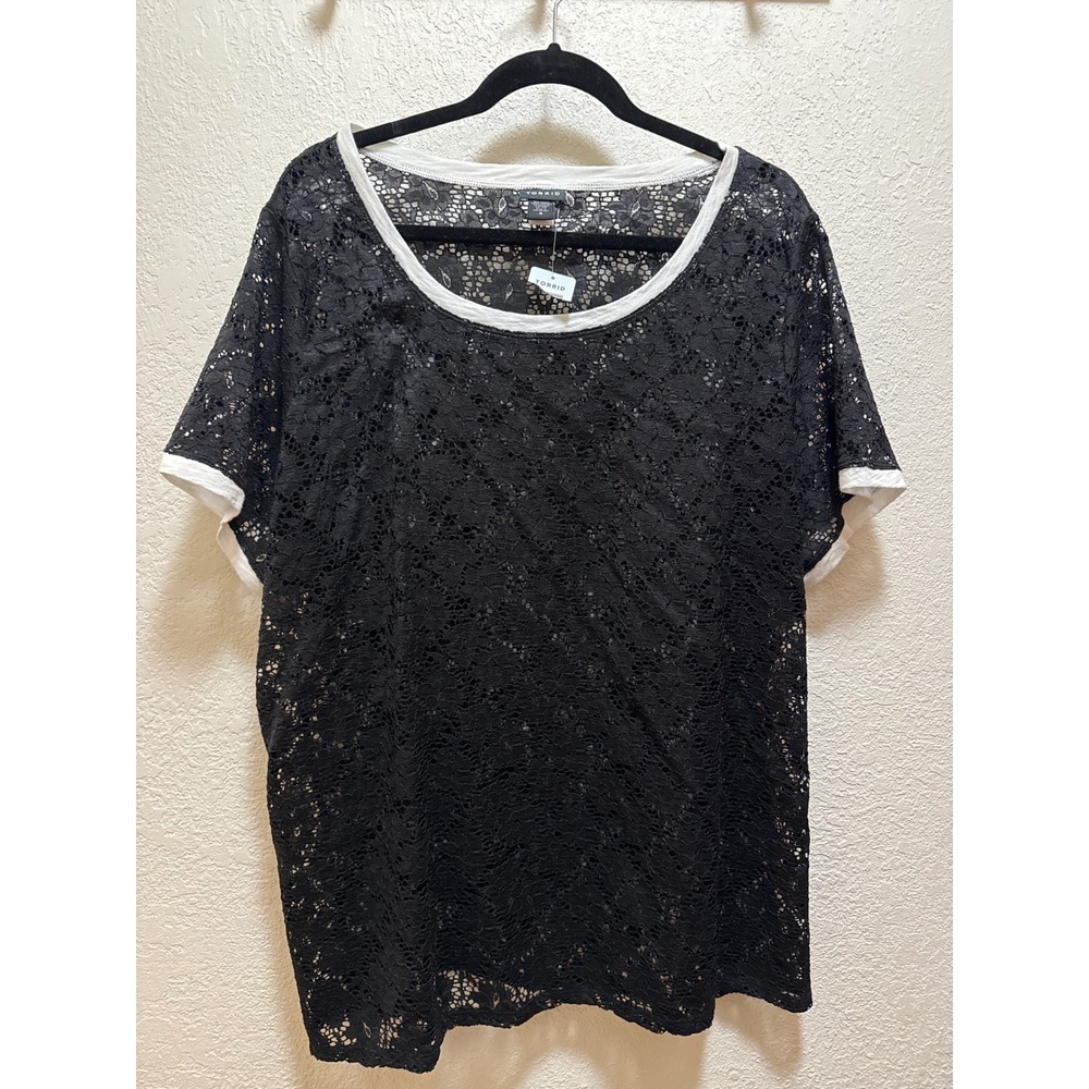 Torrid Womens Plus Size 3 Black Lace Ringer Tee White Trim Short Sleeve 10551544